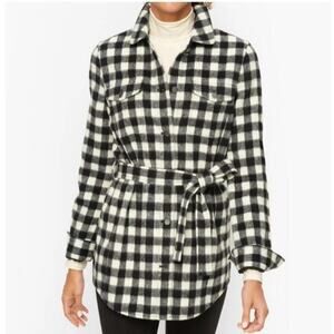 Talbots Women's Black White Buffalo Plaid Wool Button Down Shacket size XL
